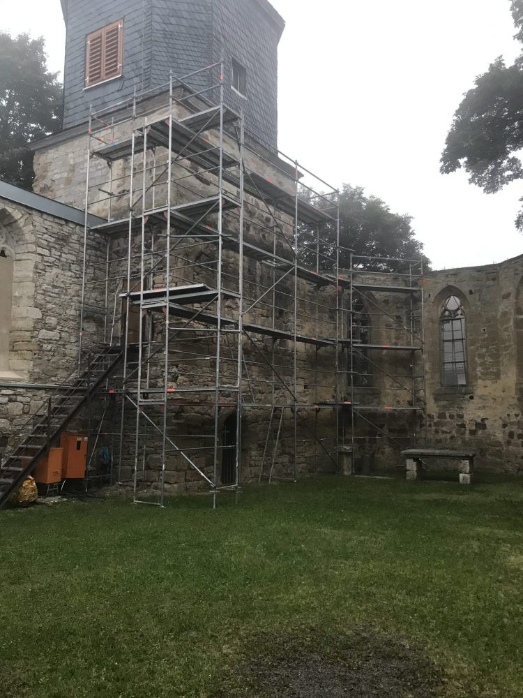 Der eingerüstete Bereich für den 2 Bauabschnit